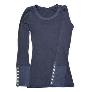 Free People • Damsel Snap Cuff Long Sleeve Thermal Top Washed Black L